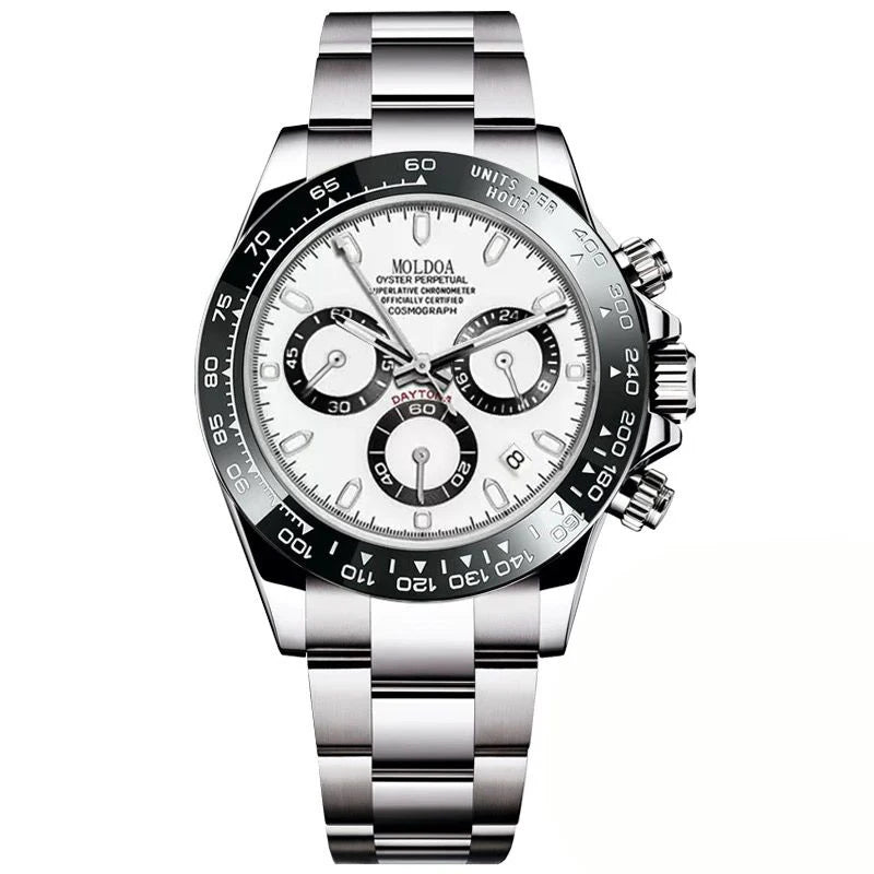 A Men's Silver Stainless Steel Trendy Multifunctional Quartz Watch with Dot and Line Display