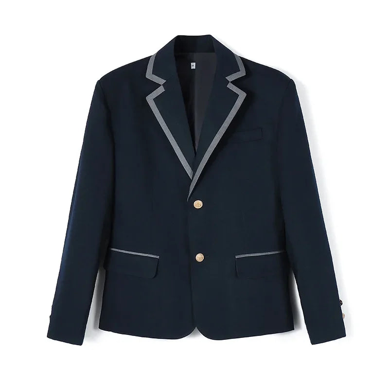Deep Blue Dark Red School Uniform Jacket Easy Meet Junior High School Coat Polyester Fiber Regular Sleeve Length Flip Collar