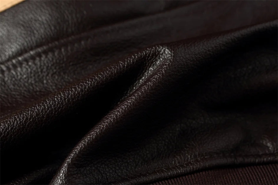 Dark Brown Pilot Leather Jacket Men Retro Style Genuine Natural Thick Cowhide Wool Collar Winter Military G1 Flight Coat