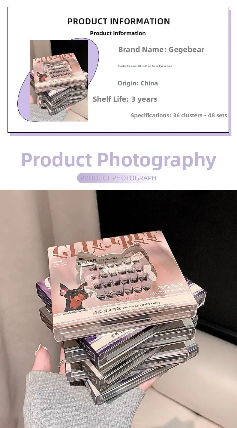 Natural Looking Lightweight Thin Glue-Free Fake Eyelashes Gege Bear Artificial Fiber Easy to Handle Bear Mascara Extensions