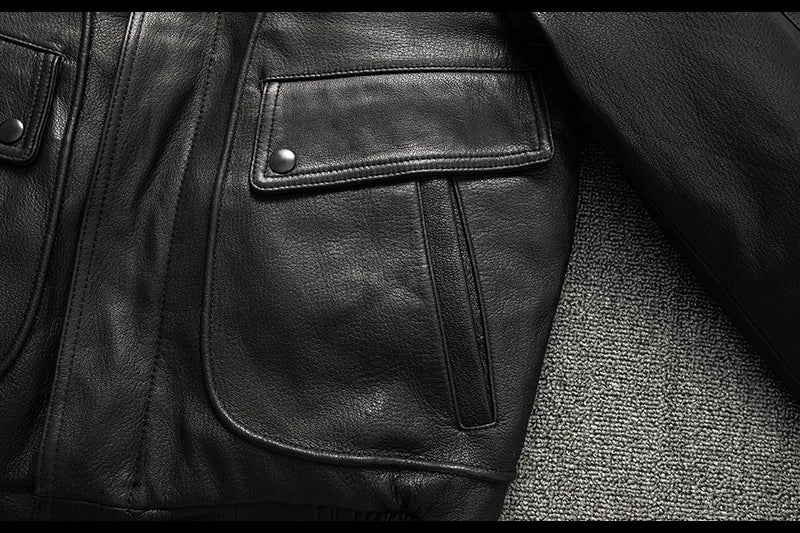 Black Winter Leather Jacket Men Retro Style Plus Size 5XL Genuine Natural Sheepskin Turn-down Collar Loose Casual Leather Coat