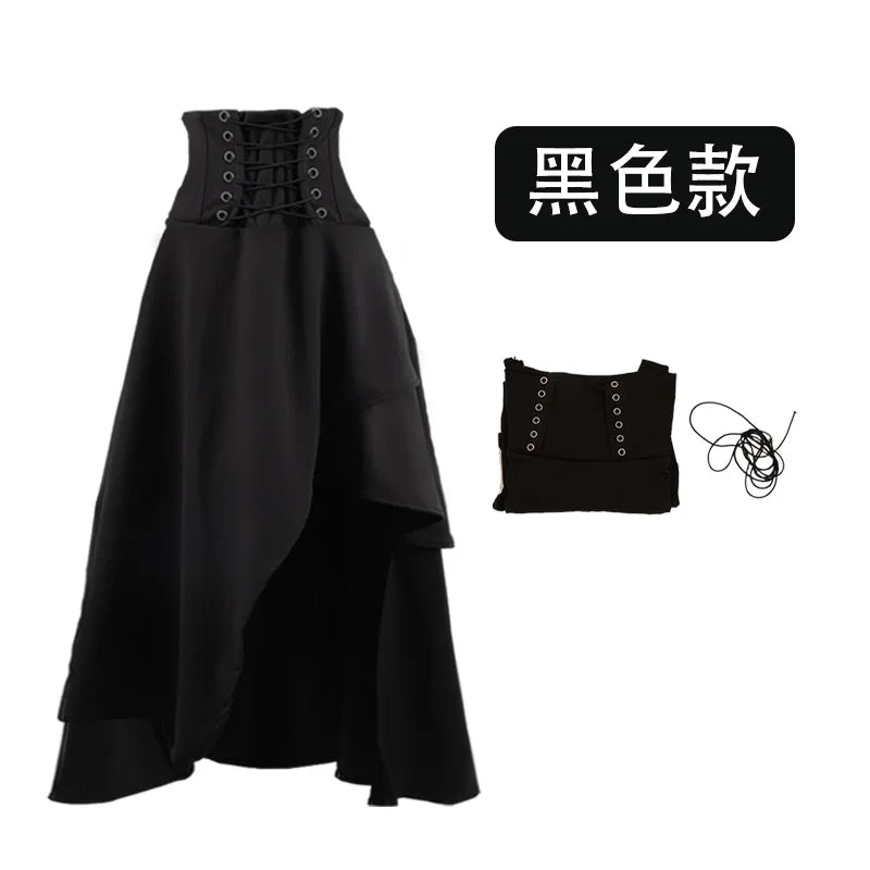 High Waist Gothic Skirt Half Length Irregular Long Skirt Five Colors Vintage Style Polyester Fabric Spring Summer Fashion