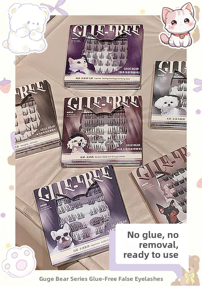 Natural Looking Lightweight Thin Glue-Free Fake Eyelashes Gege Bear Artificial Fiber Easy to Handle Bear Mascara Extensions
