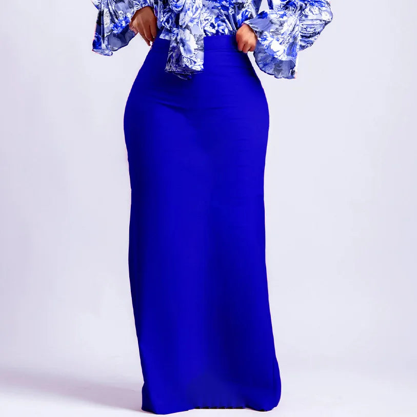 Elegant High Waist Midi Skirt African Fashion Women's New 2025 Pure Color Polyester Blend Skirt for Business And Leisure