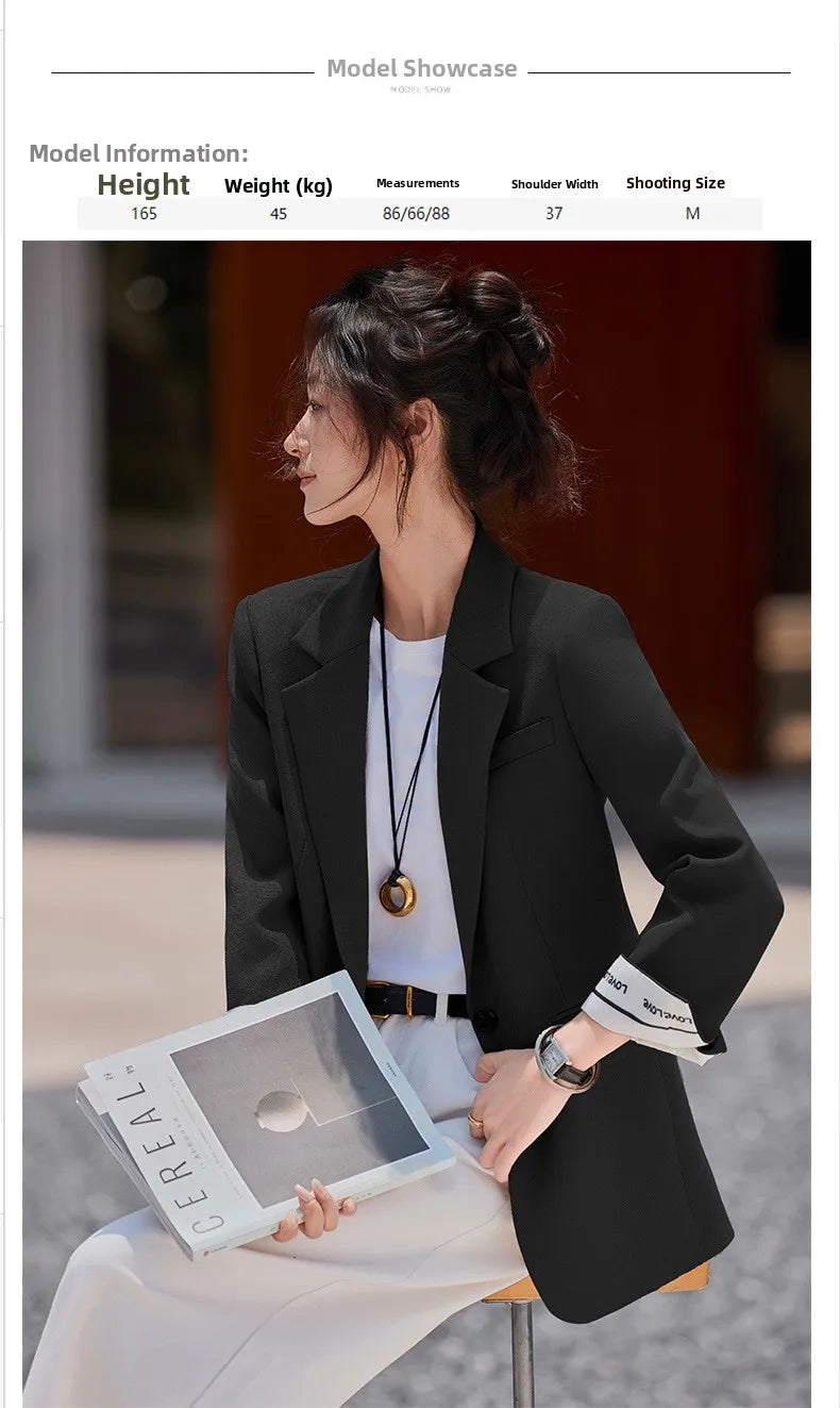 Café Brown Women's Casual Fashionable Suit Jacket Elegant Atmosphere Spring Autumn Season Polyester Spandex Commute Style