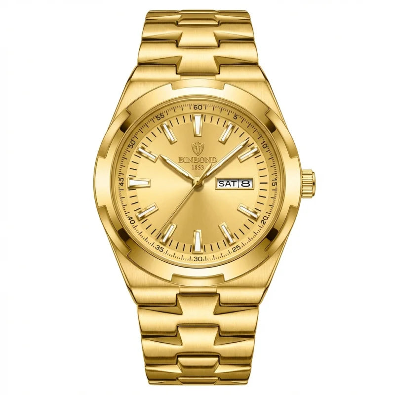 1pc Fashion Metal Strap Watch, Simple and Elegant Dial, with Date and Day Display, Daily Versatile Trend