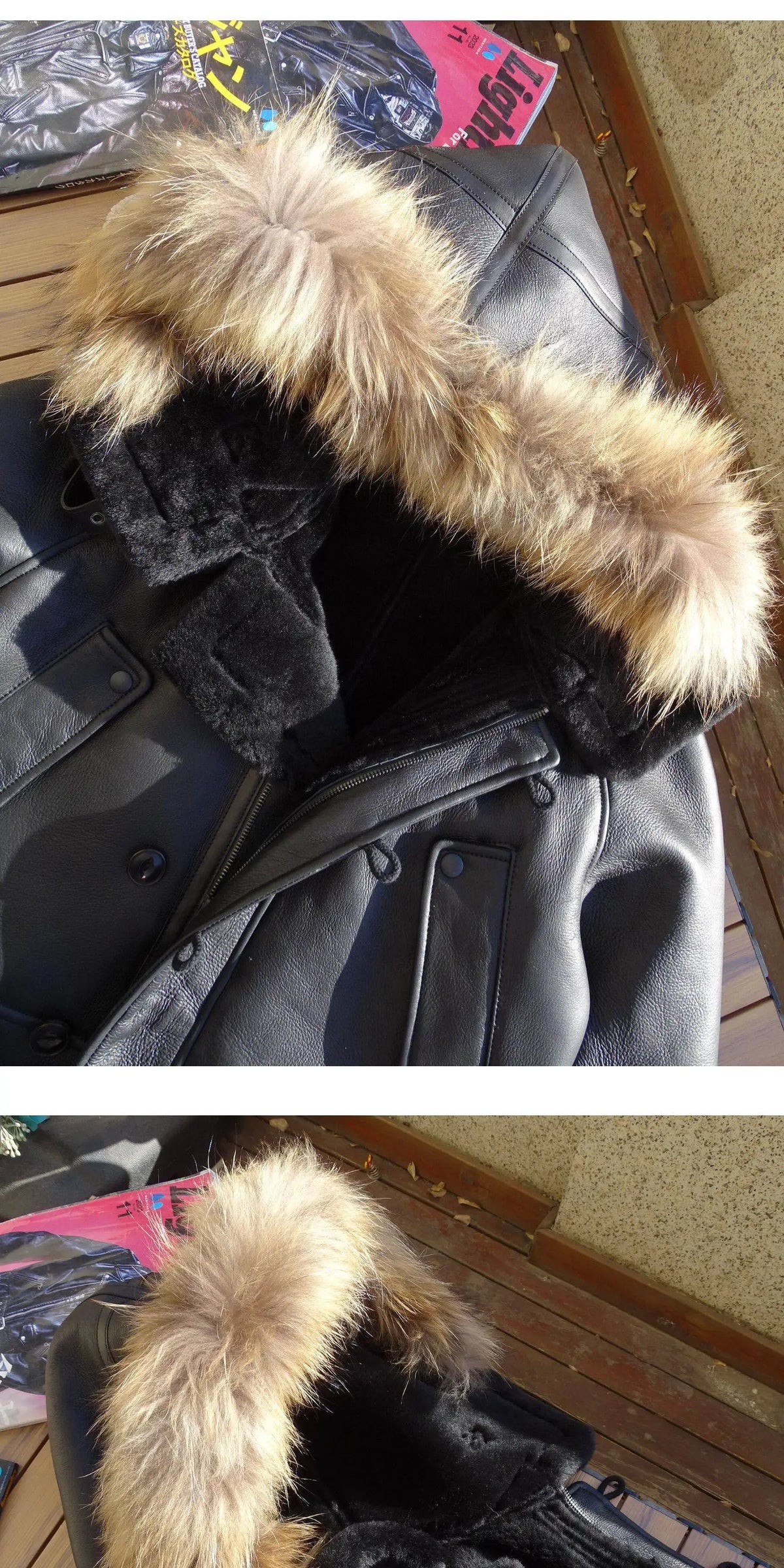 Black Winter Hooded Shearling Jacket Men Casual Style Plus Size 3XL Genuine Natural Thick Sheepskin Warm Single Breasted Coat