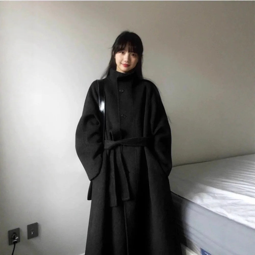 Plus Size Gray Woolen Coat Korean Minimalist Style Women's Medium Length Loose Fit Autumn Winter New Arrival Fashion Outerwear