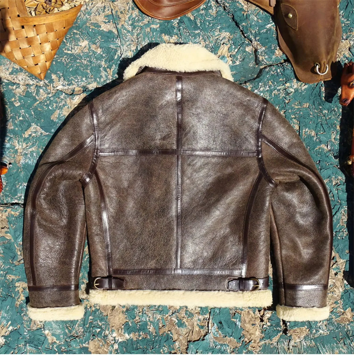 Dark Brown Winter Shearling Jacket Men Retro Style Plus Size 5XL Genuine Natural Thick Sheepskin B6 Bomber Flight Coat