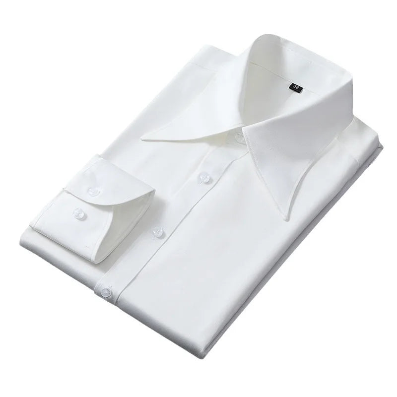 Men's Long Sleeve Business Shirt Fall Fashion French Style Big Collar Slim Fit Empire Collar Iron Free Breathable Machine Was...