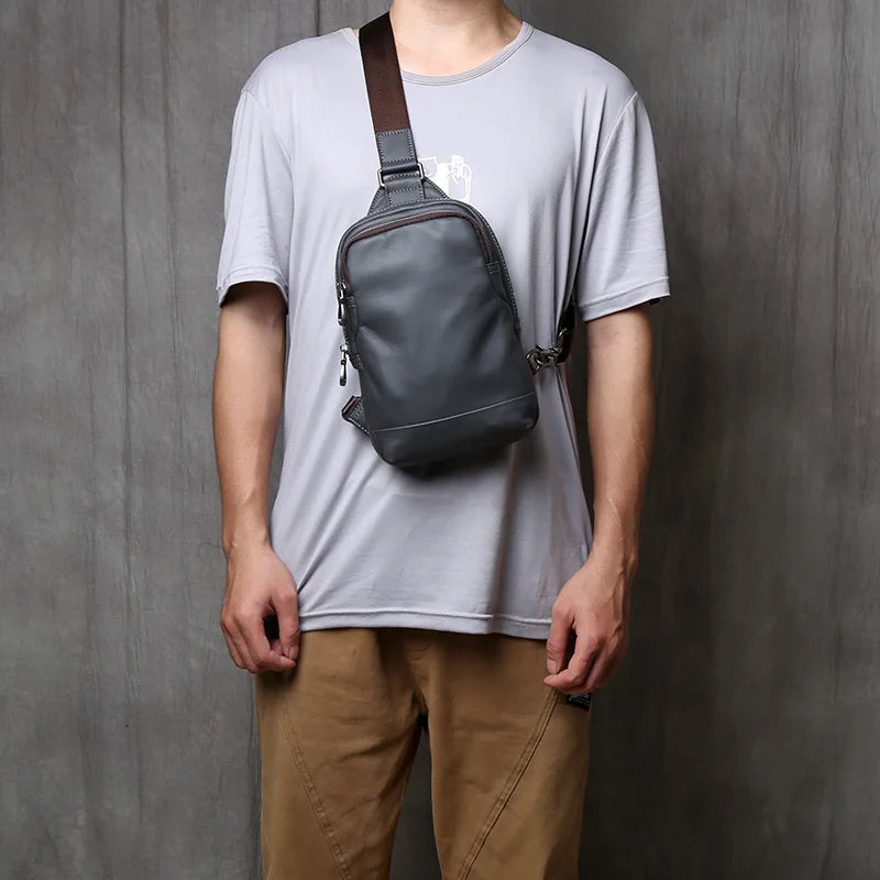 NZPJ Genuine Leather Men's Chest Bag Casual Crossbody Bag Top Layer Cowhide Men's Bag Trendy Tablet Computer Bag Trendy Backpack