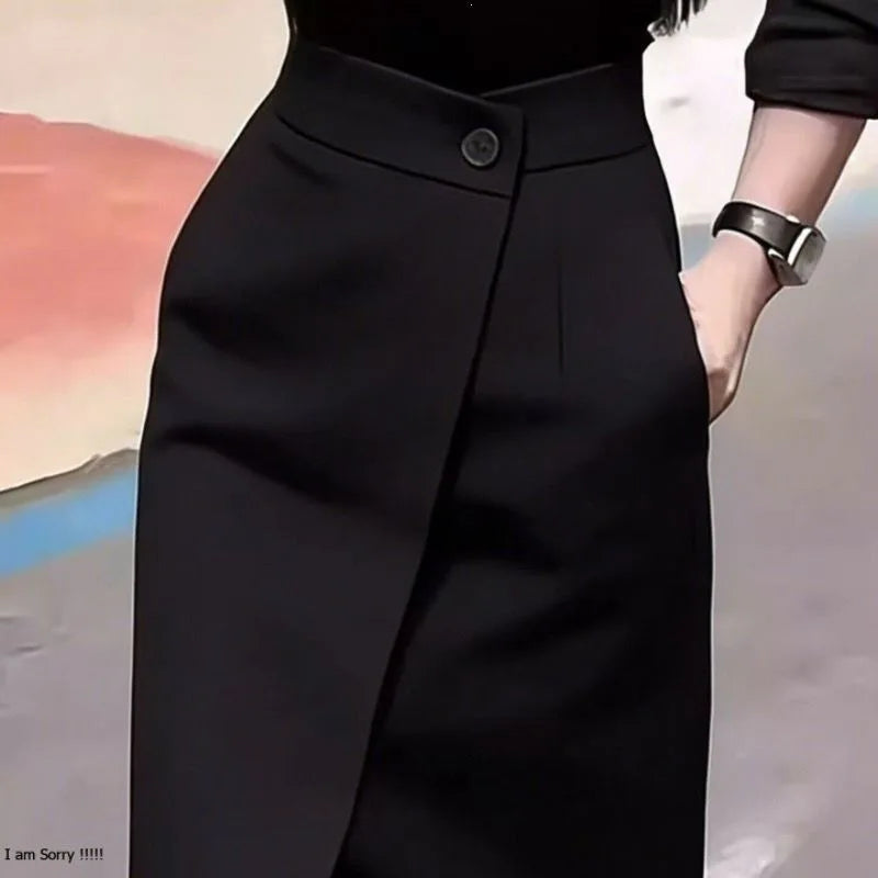 Black Asymmetric Suit Skirt Women's Spring Summer New High Waist Slimming Fashionable Midi Skirt New Arrival Casual Elegant