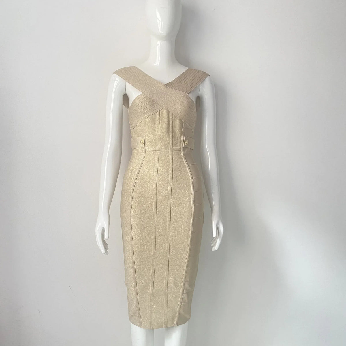 Sexy Off-Shoulder Gold Silk Silver Edge Dress 23European Women's Clothing Sleeveless Prom Night Gown Middle Skirt