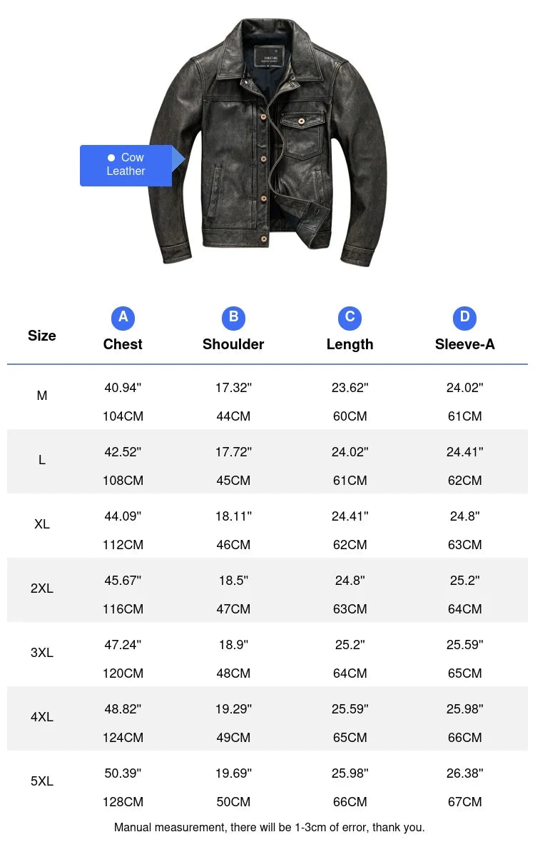 Black Spring Leather Jacket Men Vintage Style Plus Size 5XL Genuine Natural Cowhide Turn-Down Collar Single Breasted Coat
