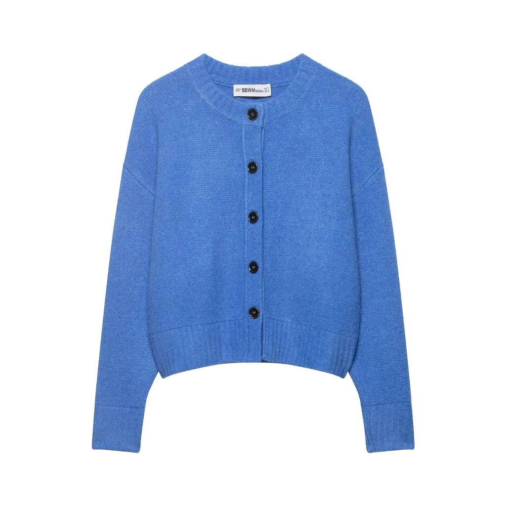 Loose Long Sleeve round Neck Knitted Sweater Women's Pure Color Single Button Autumn Winter New Style Comfortable Versatile K...