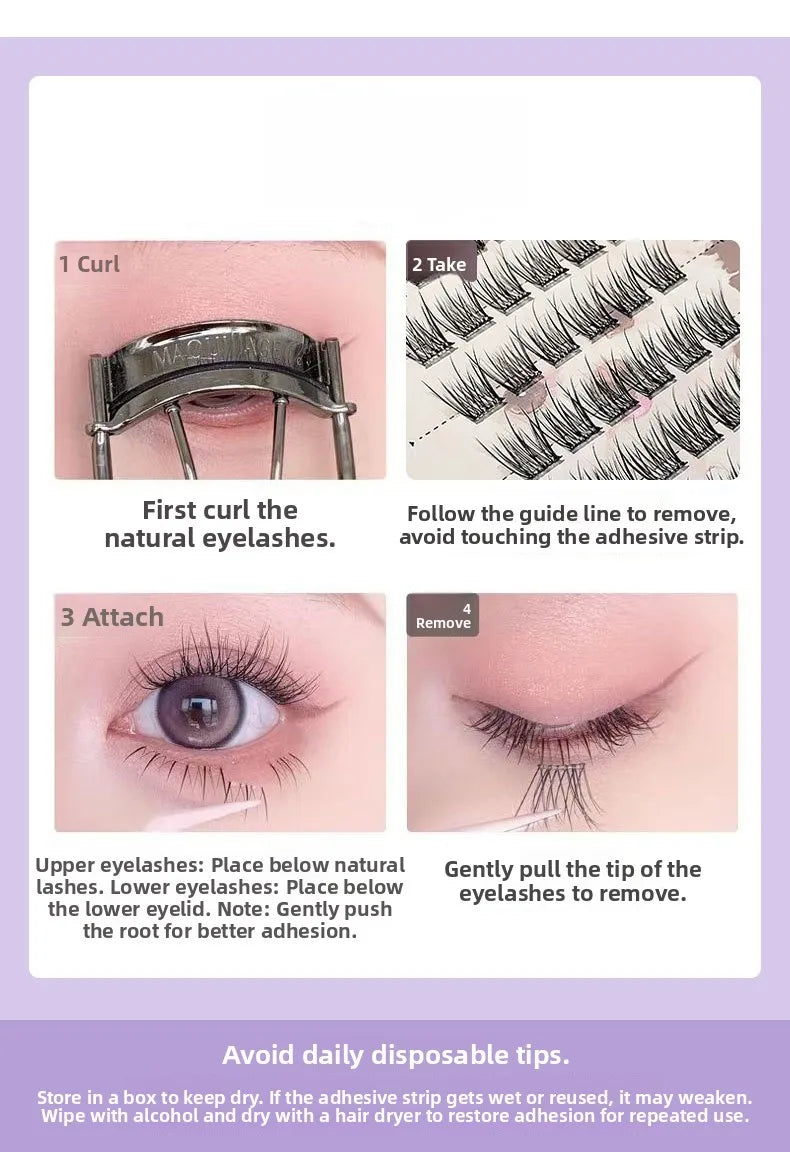 Natural Looking Lightweight Thin Glue-Free Fake Eyelashes Gege Bear Artificial Fiber Easy to Handle Bear Mascara Extensions