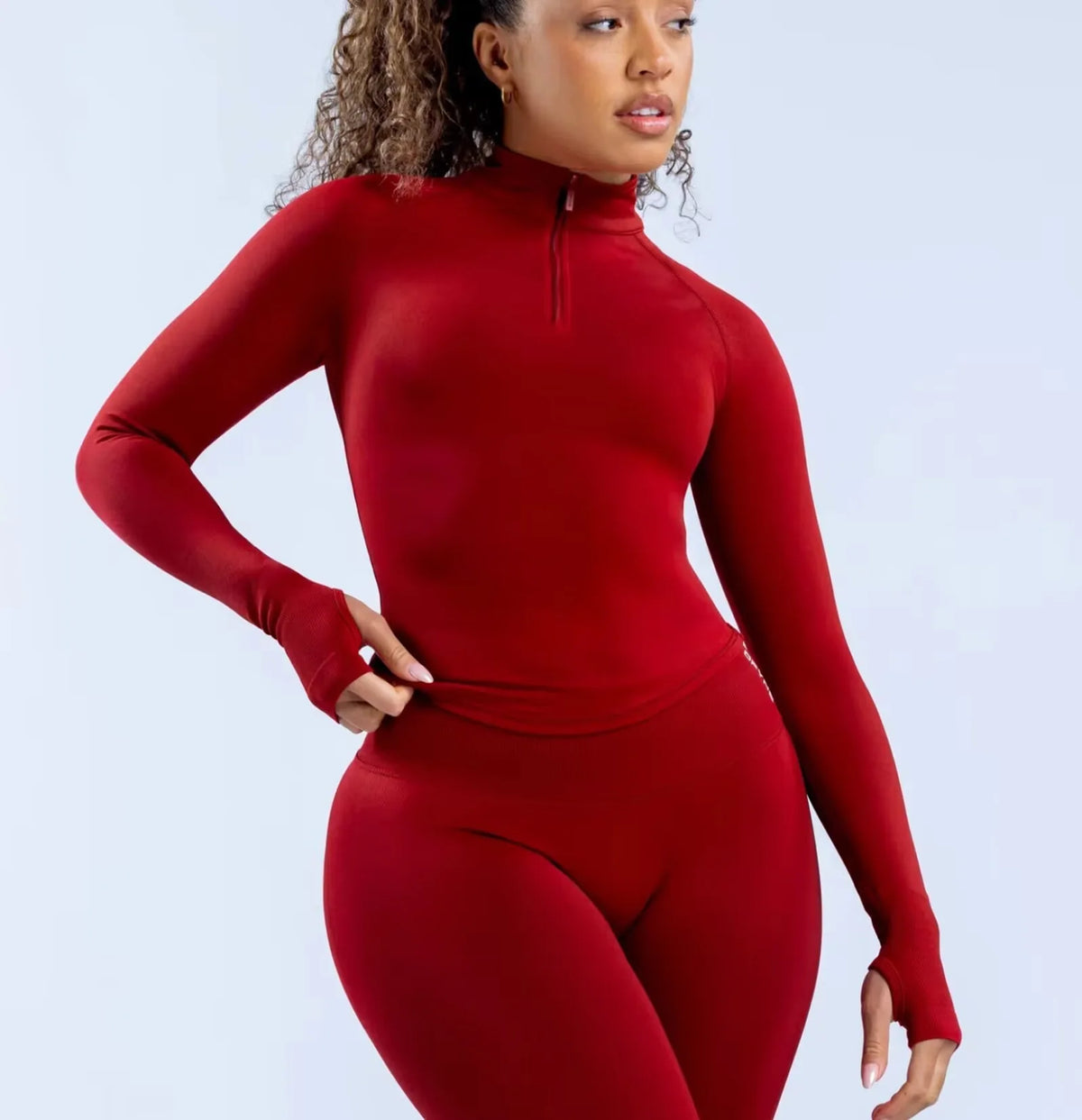 DFYNE Ultra Soft Nylon Fabric Long Sleeve Yoga Top Tight Fitness Outfit 1/4 Zipper Style Full Dull Finish Elastic T-Shirt