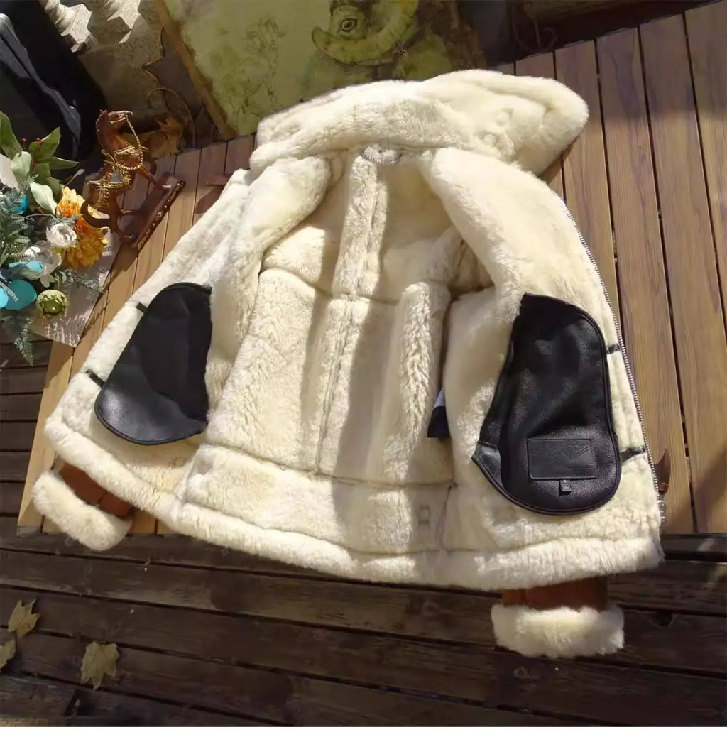 Brown Winter Shearling Jacket Men Military Style Plus Size 4XL Genuine Natural Thick Sheepskin Turn-Down Collar Flight Coat