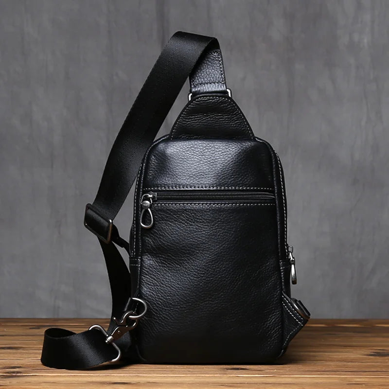 NZPJ Genuine Leather Men's Chest Bag Casual Crossbody Bag Top Layer Cowhide Men's Bag Trendy Tablet Computer Bag Trendy Backpack