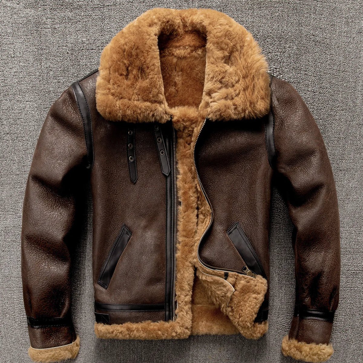 Brown Winter Shearling Jacket Men Retro Style Plus Size 5XL Genuine Natural Sheepskin Turn-Down Collar Thick Warm B3 Flight Coat