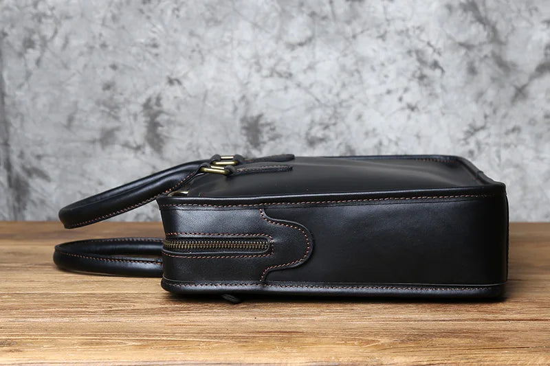 NZPJ Men's Briefcase Leather Handbag Retro Top Layer Cowhide Laptop Bag Crazy Horse Leather Shoulder Messenger Bag Luxury Bag