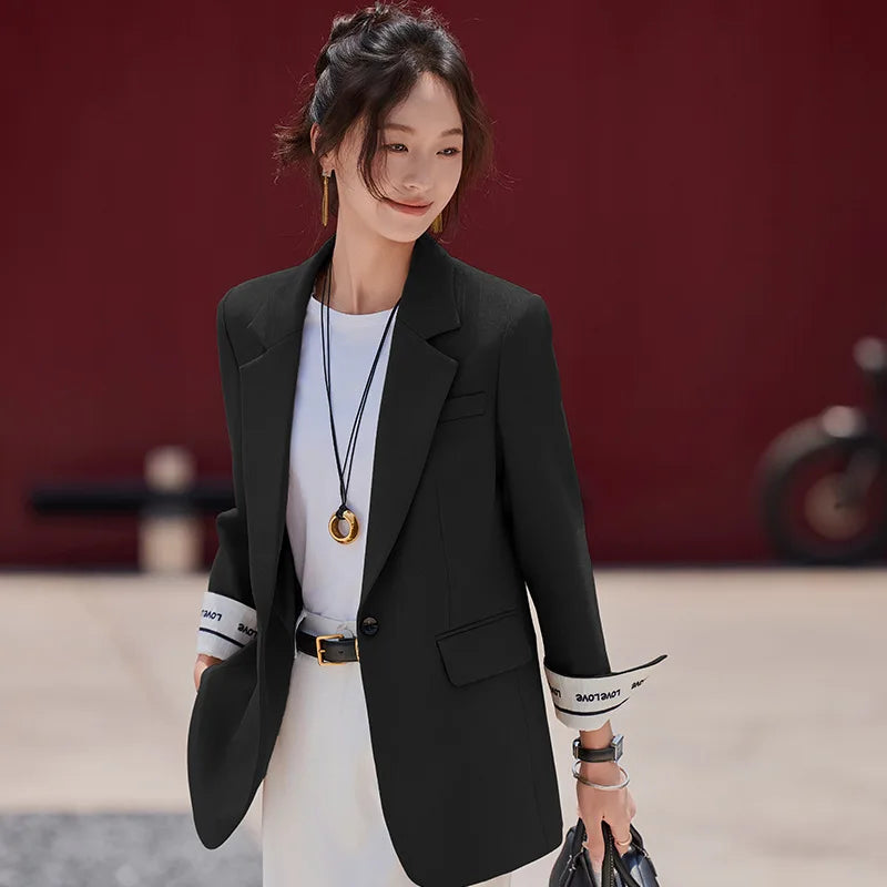 Café Brown Women's Casual Fashionable Suit Jacket Elegant Atmosphere Spring Autumn Season Polyester Spandex Commute Style