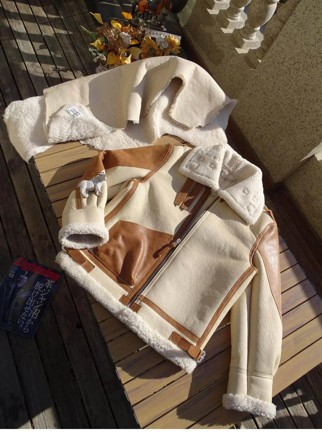 Beige White Winter Shearling Jacket Men Retro Style Plus Size 5XL Real Natural Thick Sheepskin Turn-Down Collar B3 Bomber Coat