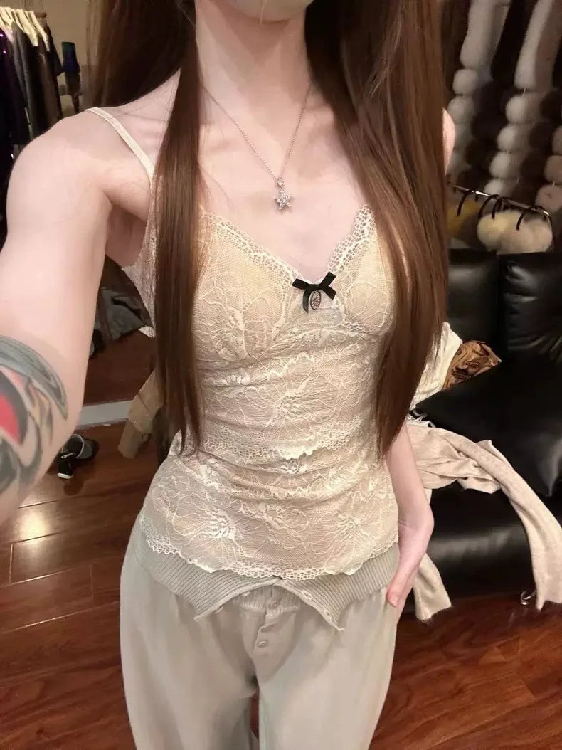 Lace Camisole Tank Top Women's Inner Wear Slimming Sexy Cotton Blend Pure Color Spring Summer Autumn Winter Seasonal Use