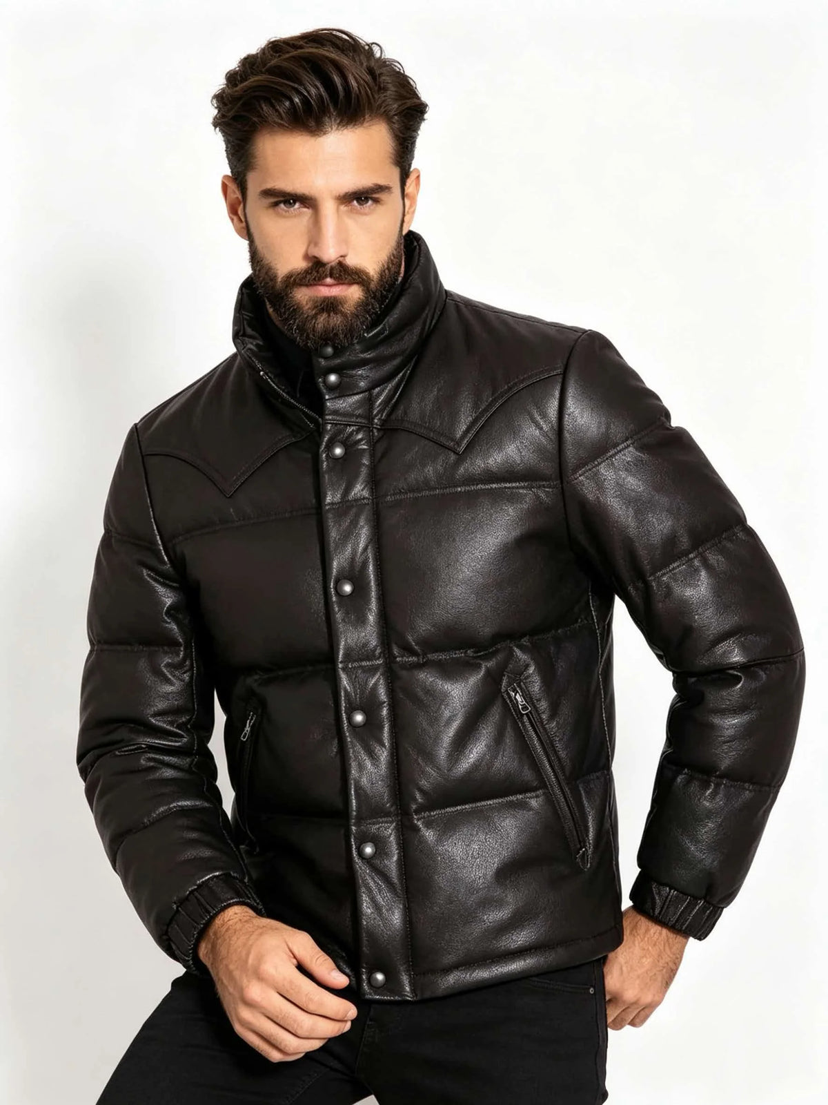 Black Winter Leather Jacket Men Retro Style Plus Size 5XL Genuine Natural Sheepskin Stand Collar Thick Warm Down Coat