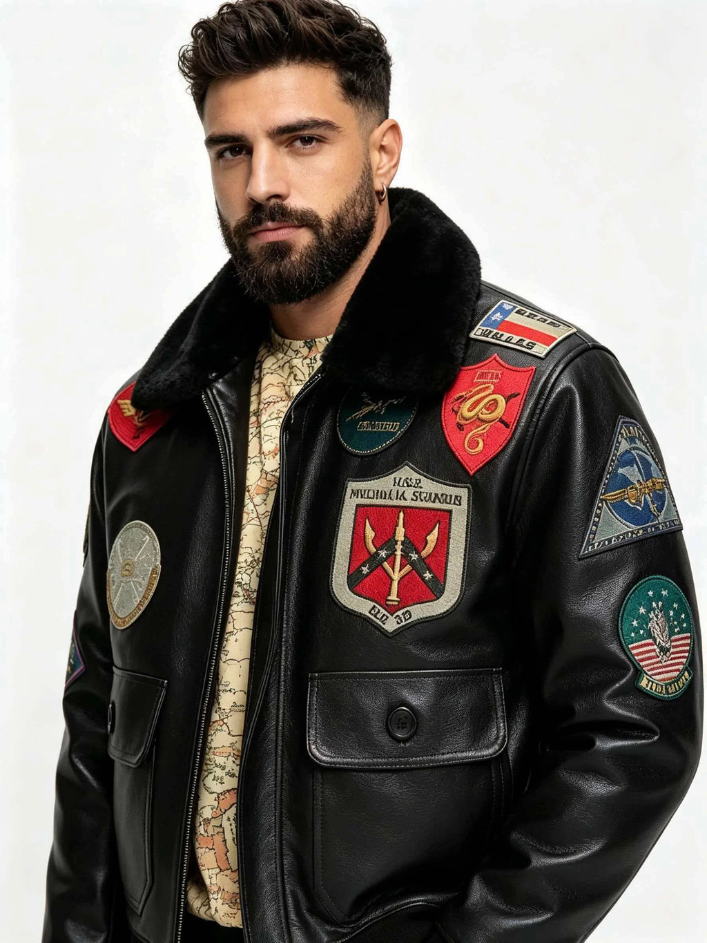 Black Winter Leather Jacket Men Retro Style Europe Size Genuine Natural Thick Cowhide Turn-Down Collar G1 Flight Coat