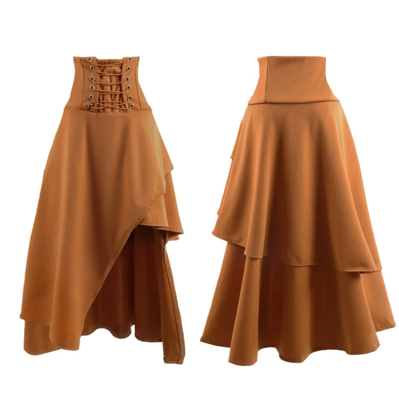 High Waist Gothic Skirt Half Length Irregular Long Skirt Five Colors Vintage Style Polyester Fabric Spring Summer Fashion