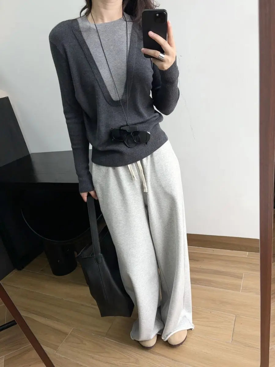 Andy Velvet Washed Large U-Neck Layered Slim Fit Knitwear Design Sensation Color Block Autumn Winter Top Polo Collar Sleeveless