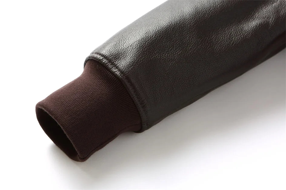 Black Winter Leather Jacket Men Retro Style Europe Size Genuine Natural Thick Cowhide Turn-Down Collar G1 Flight Coat
