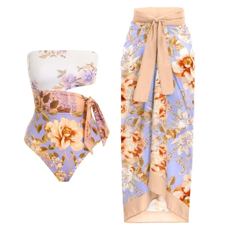 2024 One-Piece Swimsuit Waist Hollow out Flower Print Swimwear Set Floral Patterned Monokinis Sportswear And Accessories