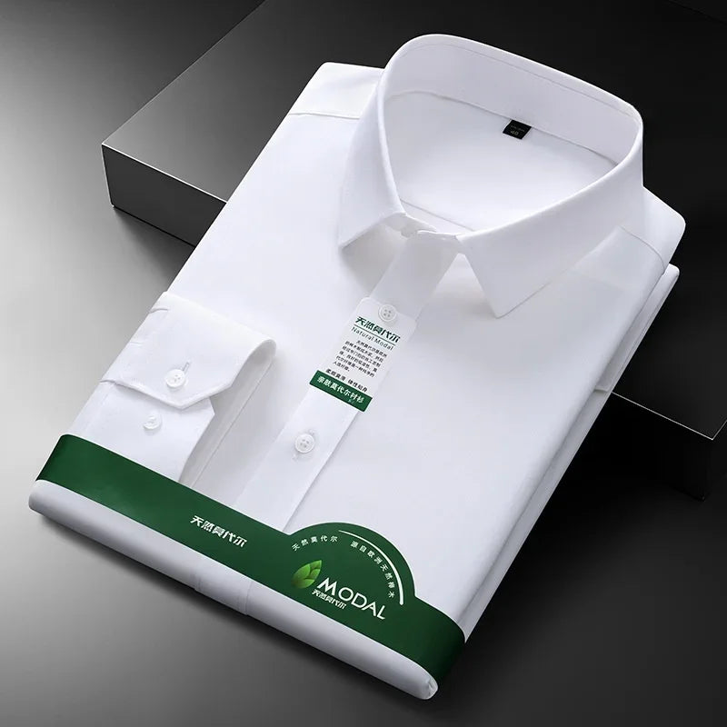 Quality Anti-Wrinkle Men Shirt Long Sleeves Dress Shirts For Men Slim Fit Camisa Social Business White Office Shirt  5XL
