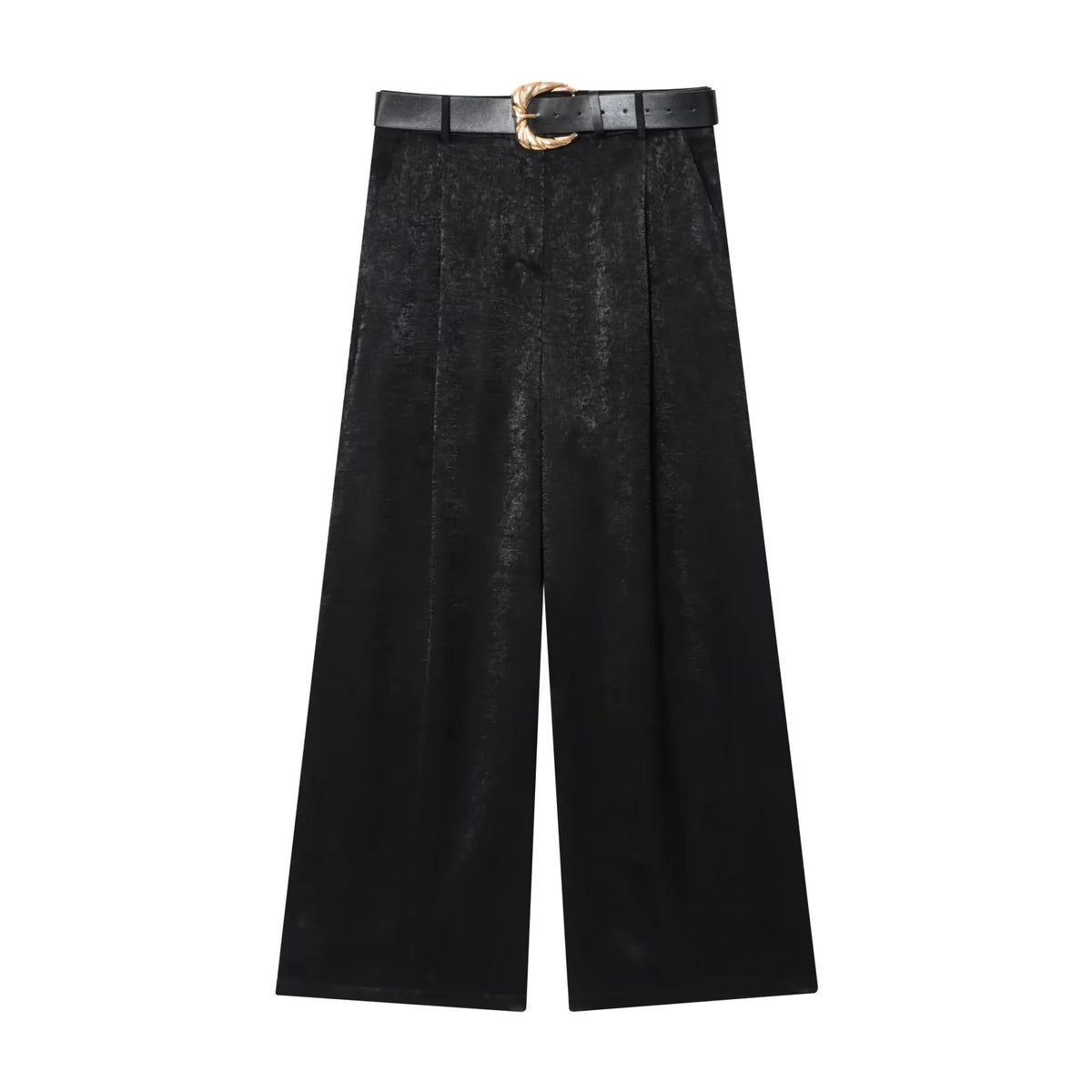 Fashionable Casual Wide Leg Pants Silk Satin Texture Belt Included Autumn New Arrival Women's Comfortable Loose Fit Trousers