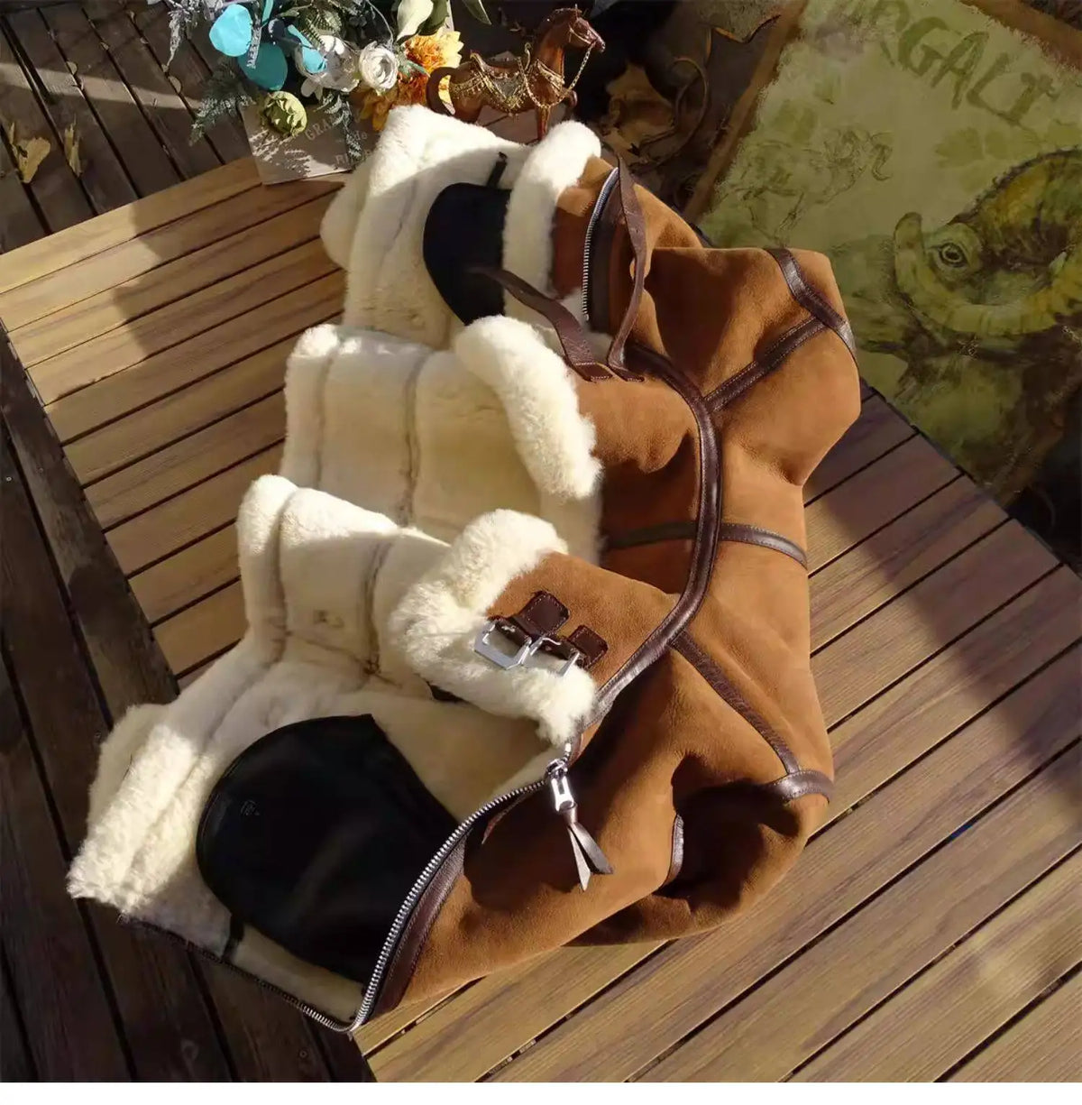 Brown Winter Shearling Jacket Men Military Style Plus Size 4XL Genuine Natural Thick Sheepskin Turn-Down Collar Flight Coat