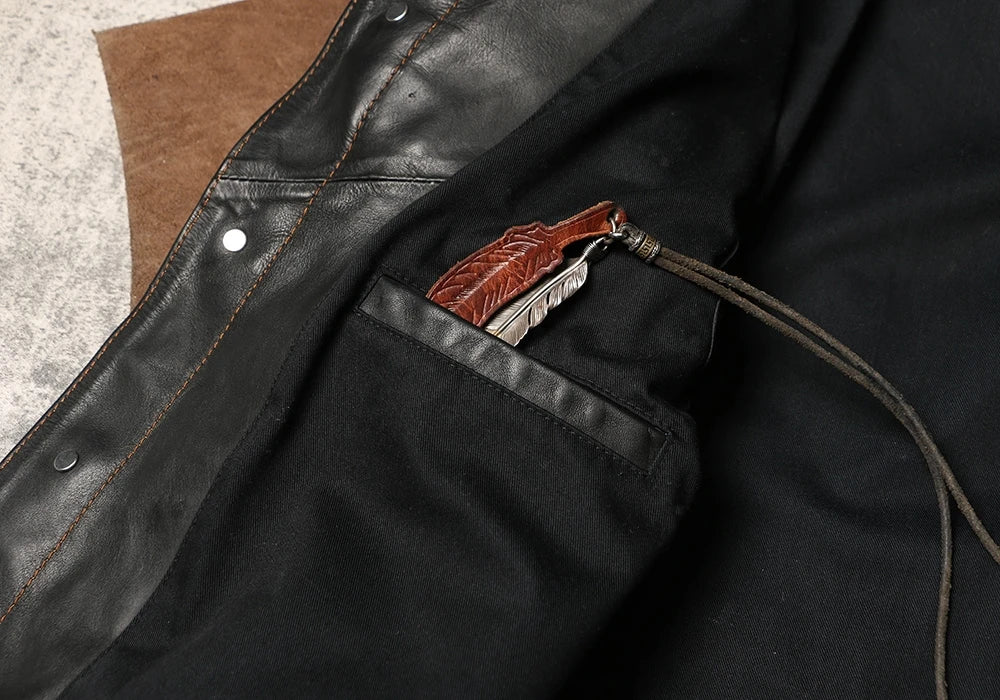 Black Autumn Leather Jacket Men Retro Style Plus Size 4XL Genuine Natural Thick Cowhide Single Breasted Casual Denim Coat