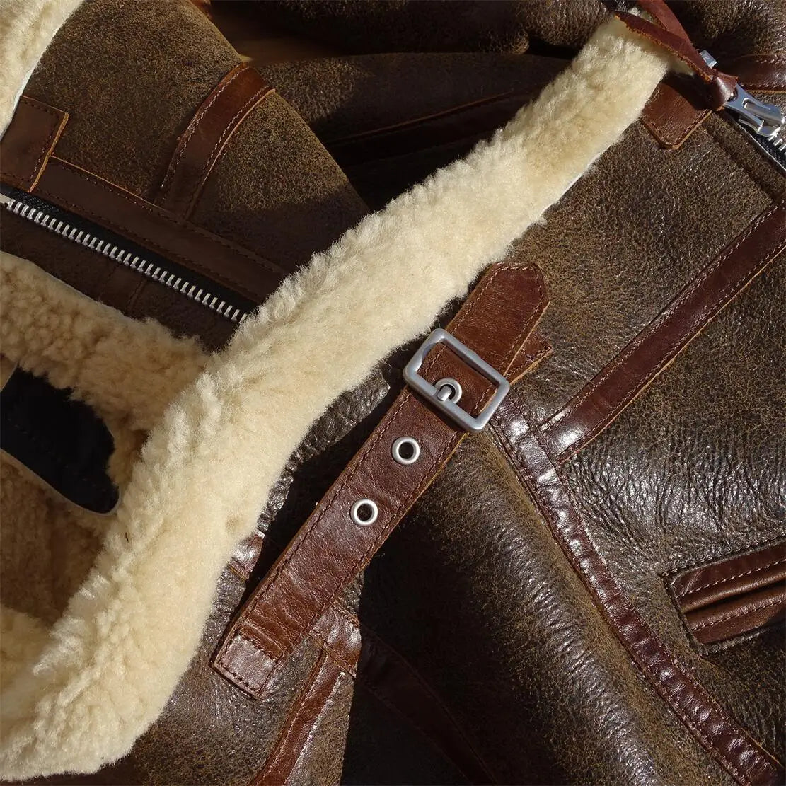 Dark Brown Winter Shearling Jacket Men Retro Style Plus Size 4XL Genuine Natural Thick Sheepskin Turn-Down Collar Flight Coat
