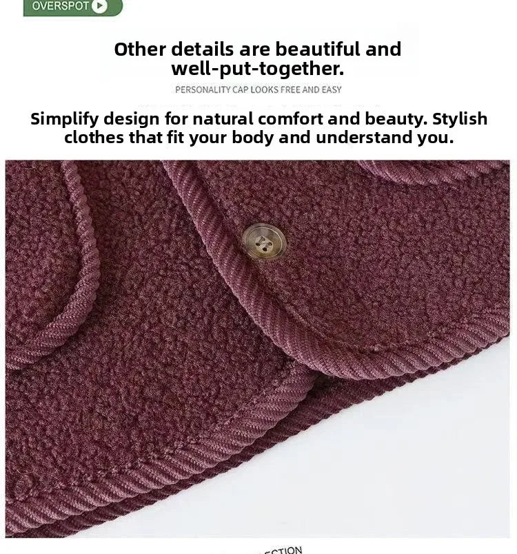 Lamb Fur Vest Thickened Fleece Warm Outerwear for Women Autumn Winter V-neck Striped/Plaid Style Single Button Closure Comfor...