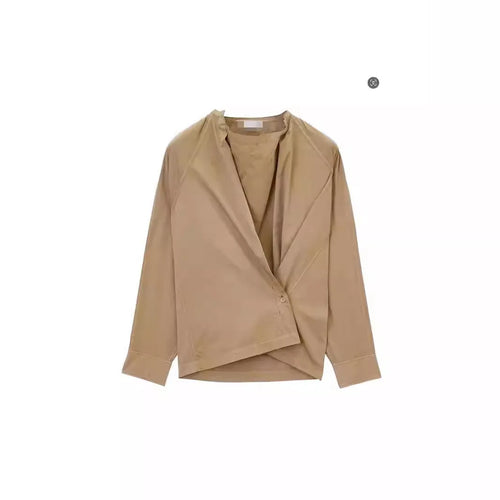 Asymmetric Button Side Split Long Sleeve Women's Shirt Le Home New Color Design Casual Commute Style Cotton British Style