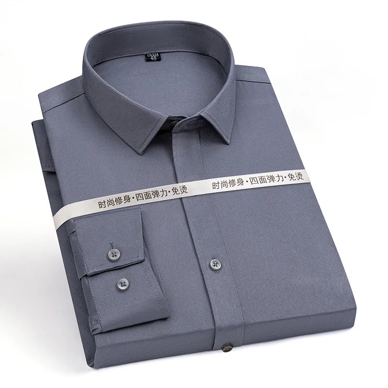 New Men Shirts Long Sleeve Dress Shirts For Men Slim Fit Camisa Social Business Blouse White Blue Office Shirt Male Clothing