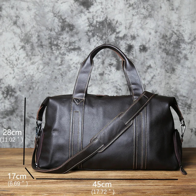 NZPJ Vintage Leather Men Travel Bag Natural Cowhide Handbag Casual Shoulder Messenger Computer  Bag Large Capacity Luggage Bag