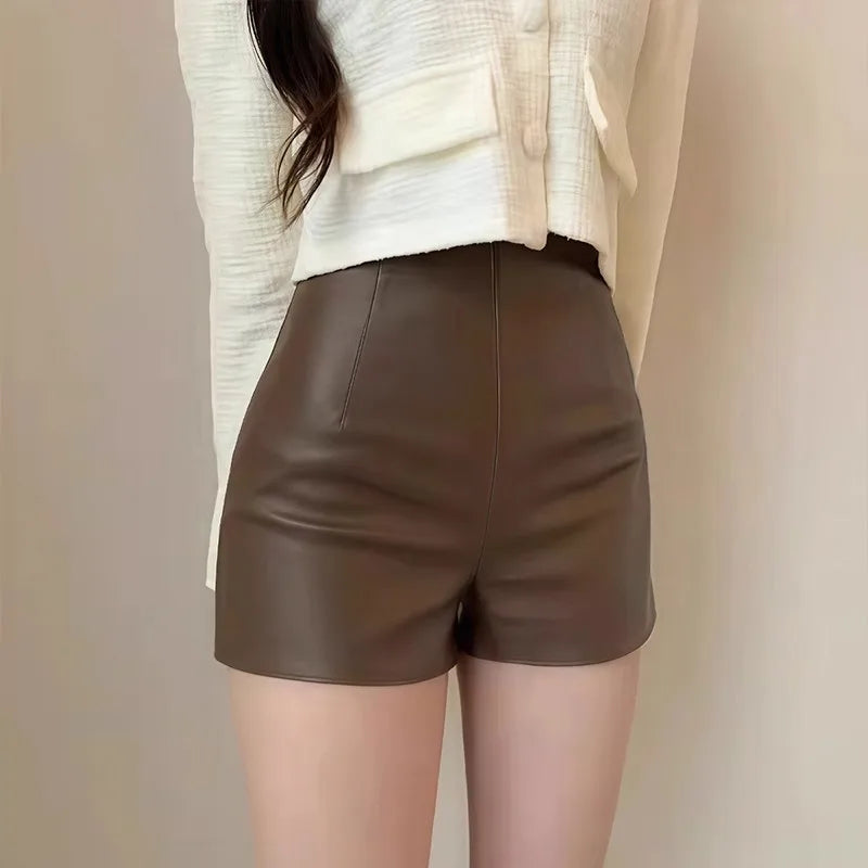 High Waist PU Leather Pants Short Skirt Women's Autumn Winter Slim Fit Boot Cut Straight Leggings Outerwear Fashion Trend