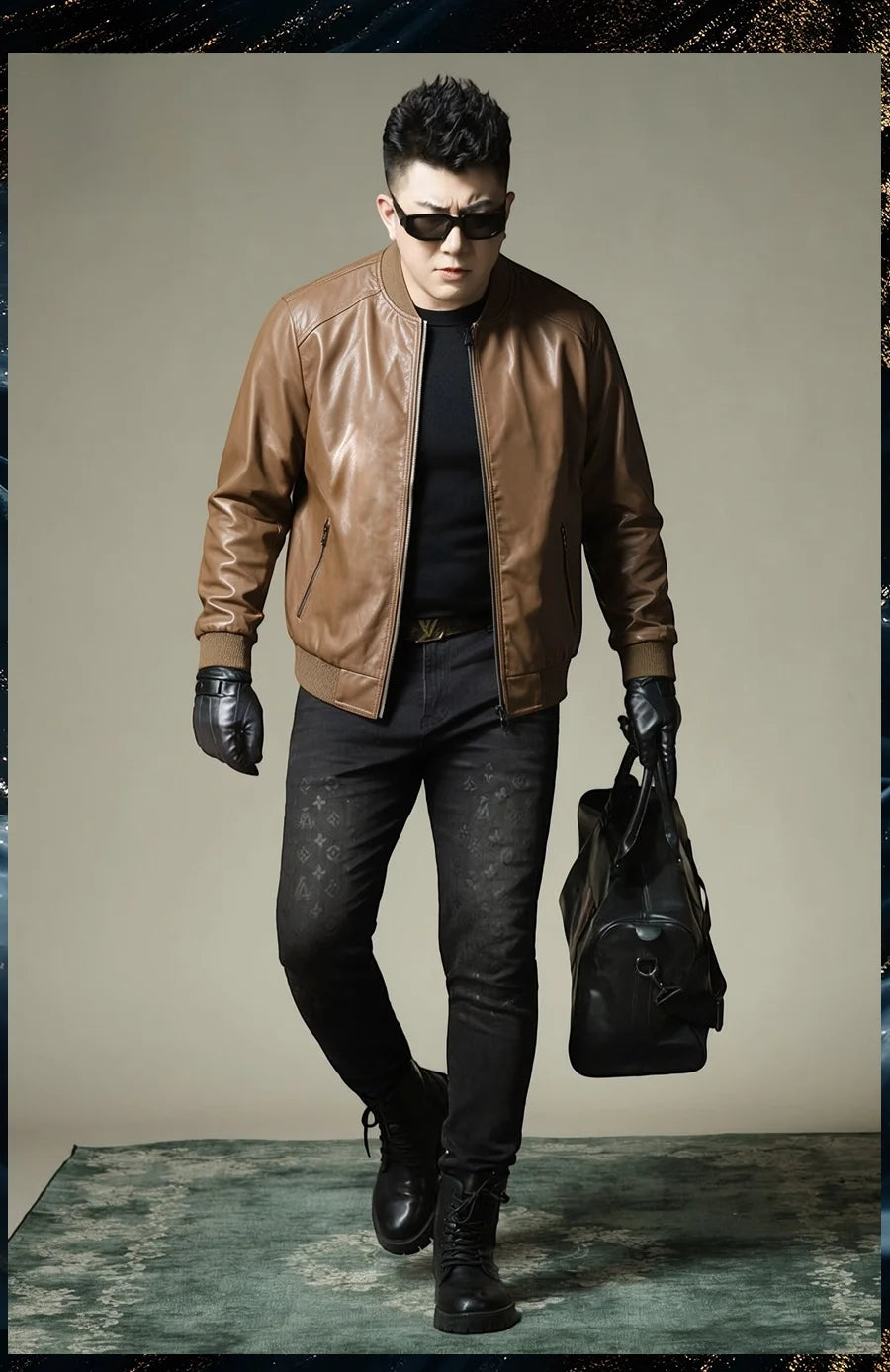 2026 Autumn New Men's Baseball Collar Biker Style Casual Leather Jacket High End Fashion Outerwear Slim Fit Long Sleeve Zipper