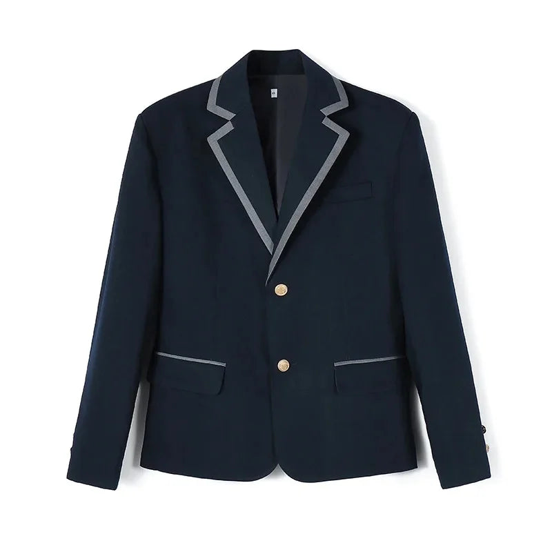 Deep Blue Dark Red School Uniform Jacket Easy Meet Junior High School Coat Polyester Fiber Regular Sleeve Length Flip Collar