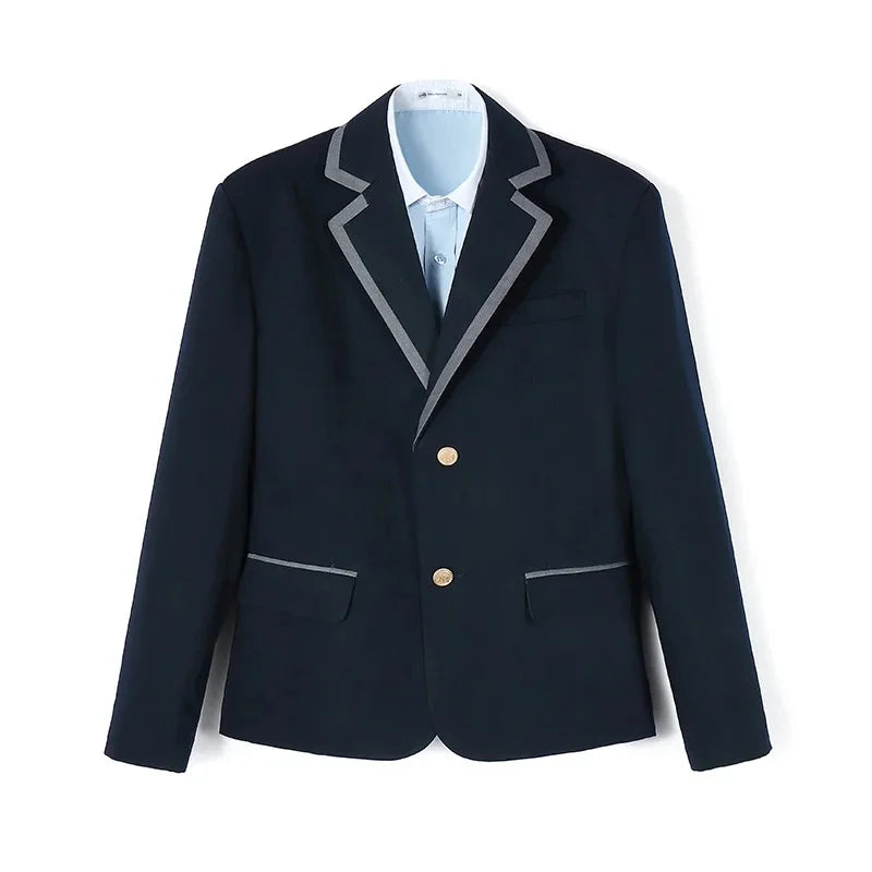 Deep Blue Dark Red School Uniform Jacket Easy Meet Junior High School Coat Polyester Fiber Regular Sleeve Length Flip Collar