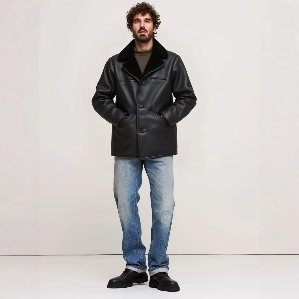 Light Brown Winter Shearling Jacket Men Casual Style Plus Size 4XL Genuine Natural Thick Sheepskin Warm Single Breasted Coat