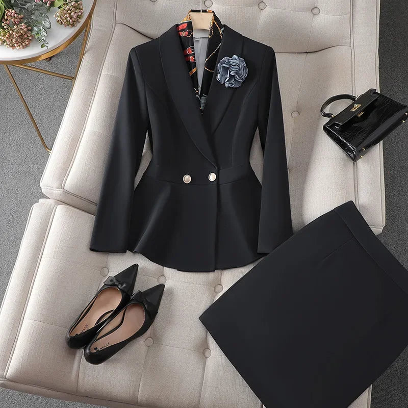 Professional Women's White Slim Fit Workwear Set Fashionable Commute Suit Knee-Length Polyester Fiber Midi Skirt