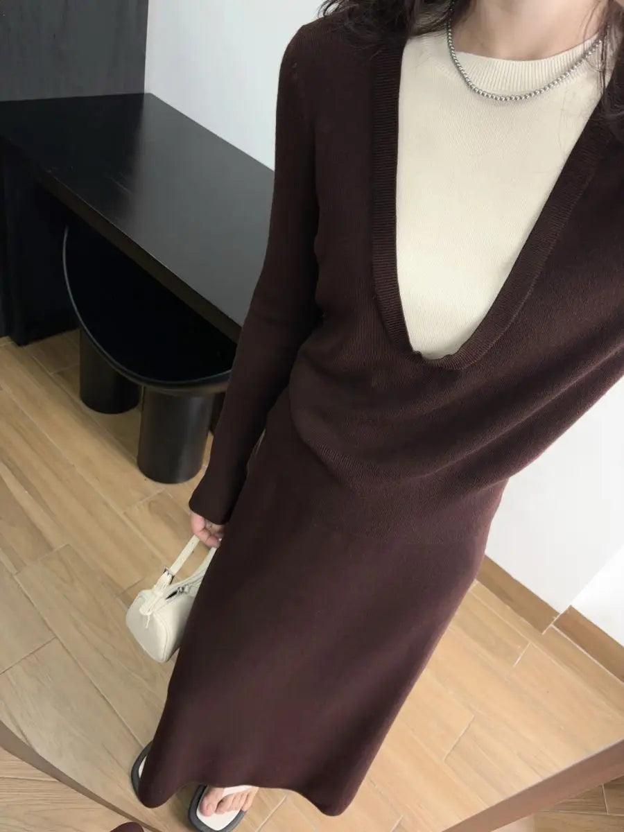 Andy Velvet Washed Large U-Neck Layered Slim Fit Knitwear Design Sensation Color Block Autumn Winter Top Polo Collar Sleeveless